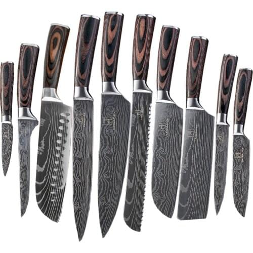 DAOMACHEN 10 Pcs Stainless Steel Kitchen Knives Set Wooden Handle Bread Chef Knives Slicing Utility Paring Knife Multi Cookin