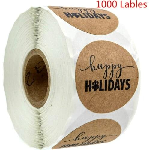 500Pcs Christmas Stickers Kraft Paper Happy Holidays with Trees Sticker Labels for wedding decoration christmas party Stickers