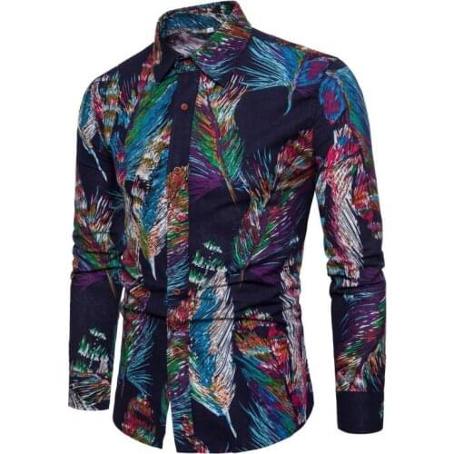 2021 Autumn New Ethnic Style Plus Size Slim Long Sleeve Shirt Plus Size Nightclub Casual Simple Floral Men Shirt Free Shipping