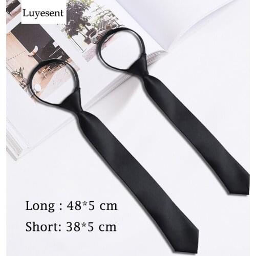 Solid Black Zip Easy Tie Unisex Neck Tie Women Men Cool Punk Cravat Fashion Ties British style Business 38*5 48*5 cm Accessories