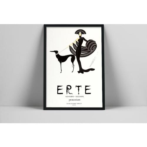 Erte original Art Deco Poster, Erte Poster, Erte Fashion print, Lady & Greyhound, Vintage Fashion, Vintage Art deco poster, Art