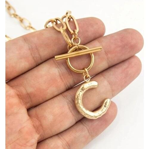 Initial C Collar Necklace Stainless Steel Toggle Necklace For Women Gold/Silver Color Metal Alphabet Letter C Choker Necklaces