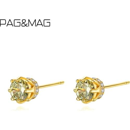 PAG&MAG 2020 Luxury 925 Sterling Silver 6mm Small Zircon Stud Earing Earrings For Women Christmas Gift Korean Jewelry