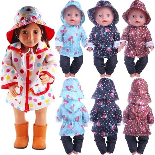 Raincoat + Pants + Cap For 18 Inch American Doll Girl Toy 43 cm Baby ReBorn Doll Clothes Accessories Our Generation