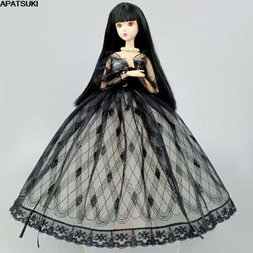 Black Plaid Handmade Princess Dress For Barbie Doll Outfits Clothes 1/6 Dolls Accessories Puff Sleeve Bowknot Party Gown Kid Toy