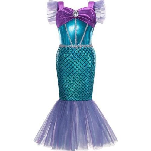 Girls Cosplay Mermaid Princess Slip Dresses Cute Outfits Halloween Costume Dress
