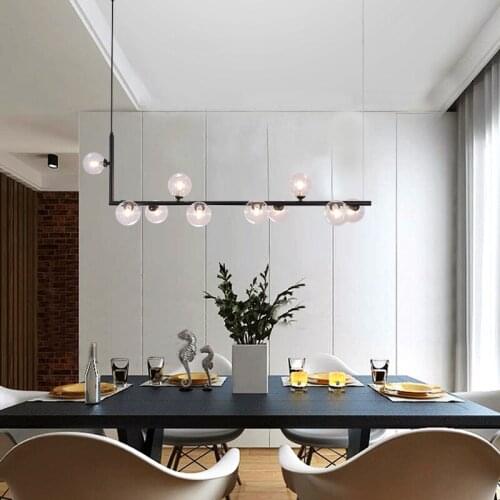 Simple Nordic Dining Room Straight G9 Led Pendant Lights Gold Black Metal Clear Globes Hanging Lamp Adjustable Suspend Droplight