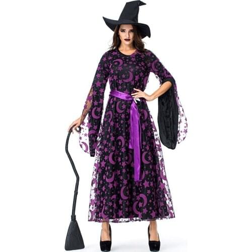 Purim Halloween Costume woman Girls Purple Star Moon Magic Witch Israel Night Dressup Party Party Witch Game Uniform