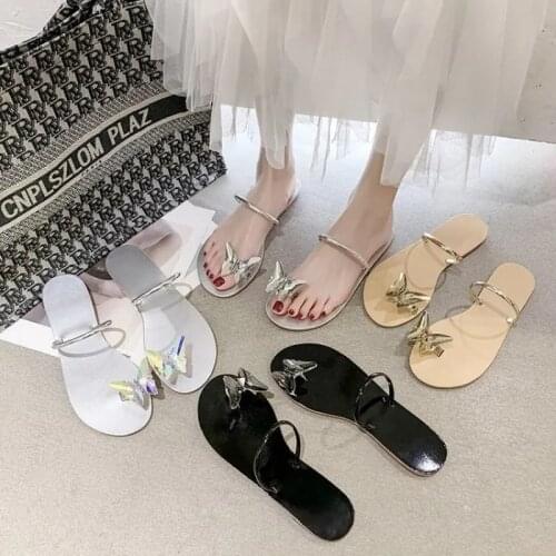 Luxury Crystal Butterfly Designer Sandals Women Rainbow Colorful Flip Flops Summer Flat Slippers Gold Silver Slides Party Shoes