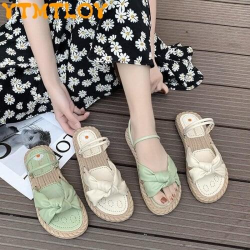 Sandals Female Summer New Style Net Red Student Soft Bottom Flat Open Toe T-shaped Two-wear Korean Version Of Roman Shoes Beach