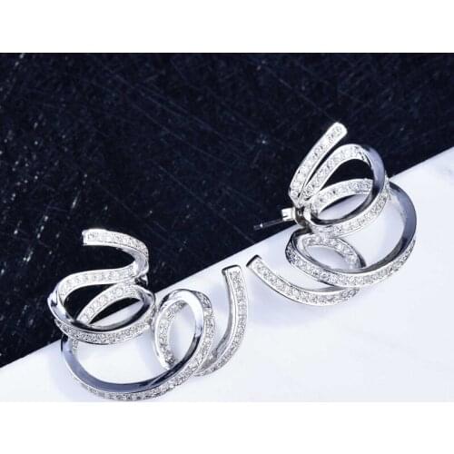 Creative Spring Circle Design Stud Earrings Fashion Full Inlay Small Zircon Geometry Silver Jewelry For Women Wedding Birthday