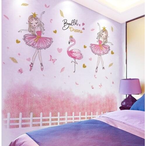 [shijuekongjian] Chaotic Grass Wall Stickers DIY Girl Flamingo Wall Decals for Baby Room Kids Bedroom Kitchen House Decoration