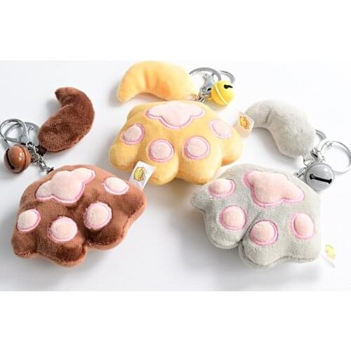 Cute Cartoon Teenage Girl Cats Paw Plush Toy Bell Key Buckle Doll Cars and Bags Pendant Doll Accessories Fashion Jewelry