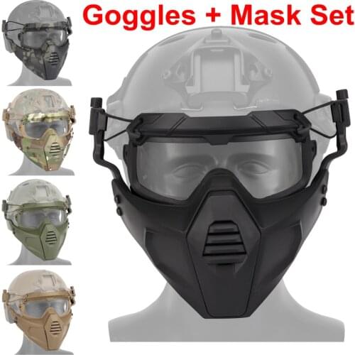 Tactical Mask with Goggles Military Hunting Protective Shooting Paintball Accessories Masks Dust-proof Airsoft Windproof Goggles