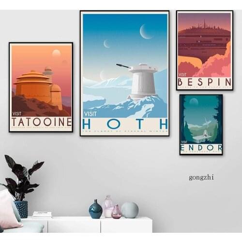 Tatooine Endor Hoth Bespin Travel Landscape Vintage Posters Movie Canvas Painting and Prints Wall Art Picture Bedroom Home Decor