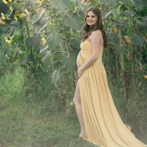 Long Sleeve Jersey Maternity Dresses For Photo Shoot Pregnant Woman Cotton Long Dress Stretchy