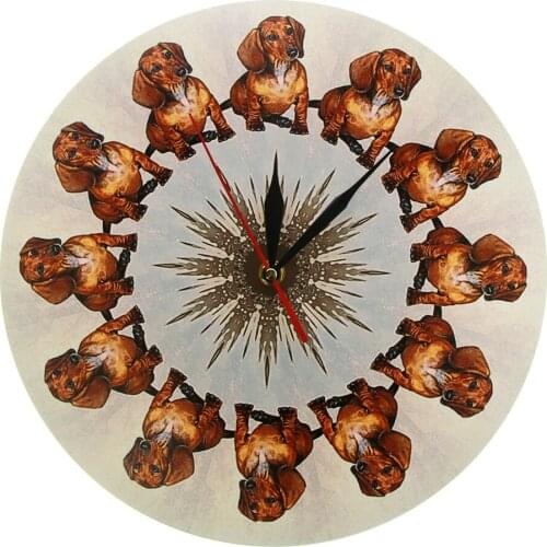 Wieners in a Circle Dachshund Printed Wall Clock Puppy Pet Shop Hanging Watch Dog Animal Lover Canine Vets Gifts