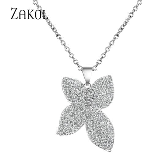 ZAKOL Luxury AAA Cubic Zircon Micro Pave Necklaces Pendants Flower Shaped for Women Fashion Wedding Jewelry FSNP2119