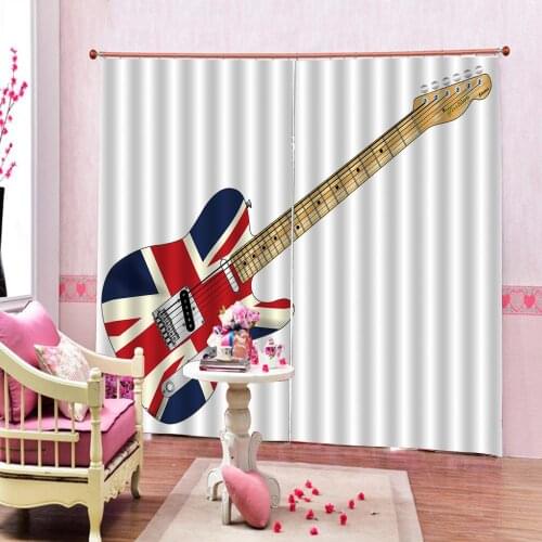 Custom American Flag pattern Blackout Curtain US Bass Guitar Electronic Rock Music Drapes For living room Bedroom Decor Sets