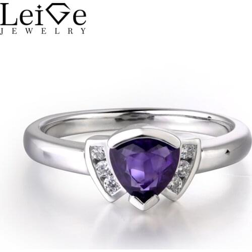 Leige Jewelry Natural Amethyst Ring Classic Purple Color Engagement Ring Triangle Cut Gemstone 925 Sterling Silver Ring For Girl