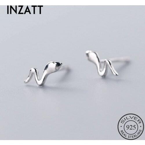 INZATT Real 925 Sterling Silver Snake Stud Earrings For Fashion Women Party Punk Fine Jewelry Minimalist Animal Accessories Gift