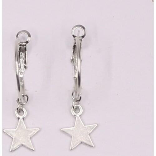 1 Pair Simple Brightly Cute Little Star Small Hoop Earrings With Pendant Silver Color Cute Earring For Women Jewelry