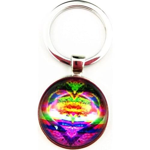 1pcs New Simple style silver plating Keychain with tree of life glass Cabochon for girl women Hang the key and bag best gift