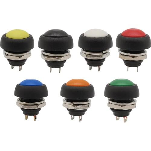 2Pcs PBS-33B 12mm 2 Pin Small Round Waterproof Switchs Reset Non-locking Switch Momentary Push Button Switch