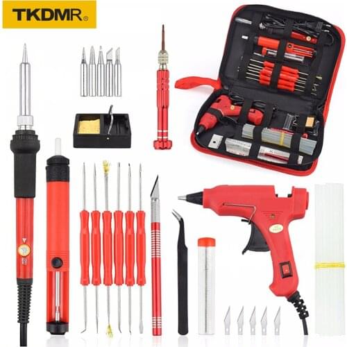 35pcs/set temperature-adjustable electric soldering iron 220v-110v 60W electronic repair tool set, glue gun combination tool set