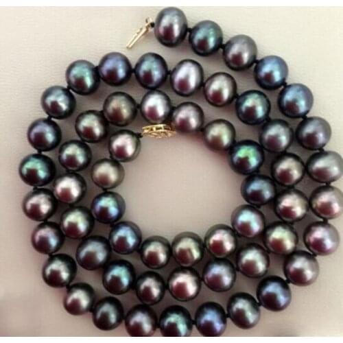 9-10mm tahitian peacock green red multicolor pearl necklace 19inch 14k