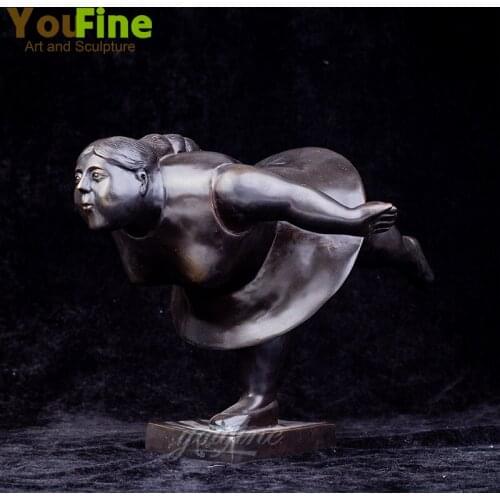 15.36" Bronze Fat Lady Yoga Sculpture Bronze Statue Abstract Fat Lady Figurines Ornament Office Hotel Home Modern Art Decor