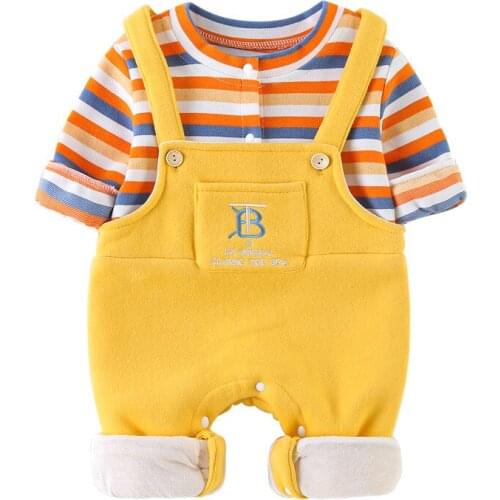 Baby clothes spring and autumn suits, baby boys and girls, outing hugs, cute newborn onesies, trendy striped suspenders, romper