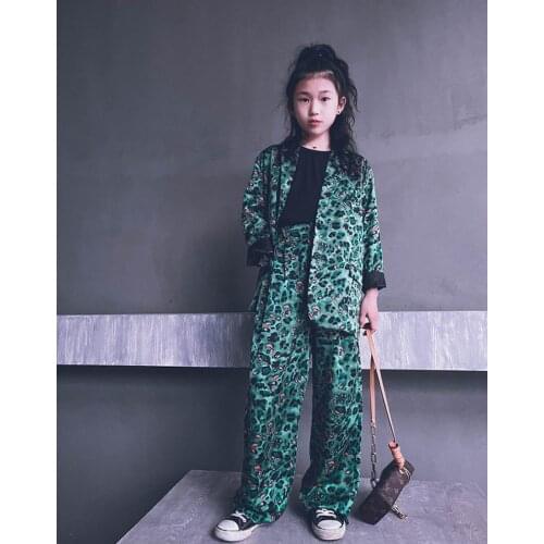 2021 Autumn Children Suits Fashion Baby Girls Leopard Print Coat Clothes Set Kids Dance Hiphop Show Clothing 8 10 12 14 years