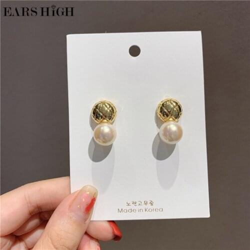 EARS HIGH Korean New Arrival Elegant Pearl Ball Drop Earrings For Women Girls Sweet Cute Brincos Jewelry Gift