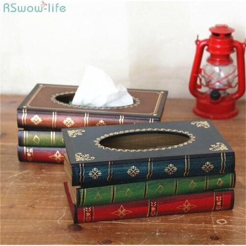 Retro Hand-Painted Tissue Box Paper Towel Boxes Of Retro-European Imitation Books Art Paper Cartons On Dining Room Table Holder