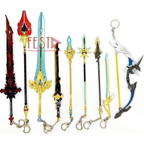 Game Genshin Impact Cosplay Mini Weapons Xiao Eula Ganyu Scaramouche Sword Keychain Anime Props Cosplay Kids Gift Accessories