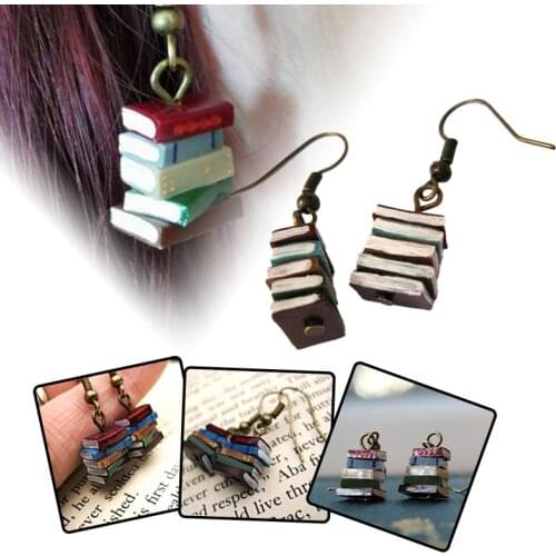 Classic Stack of Books Drop Dangle Earrings Multicolor Book Pendant Earrings for Women Girl LB