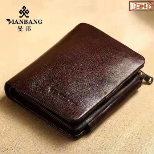 Men Wallet short ManBang Anti-theft Cowhide Genuine Leather Small Mini Card HolderMale Wallet Pocket Retro purse High Quality876