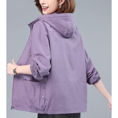 Womens Jacket 2021 New Autumn Fashion Hooded Windbreaker Female Zipper Jacket Casual Basic Coats Outerwear Plus Size 5XL