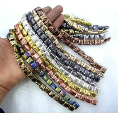 12*12mm Natural Stone electroplating Lava square Bead Volcanic Rock Loose for diy Jewelry Making Bracelet Accessories33pc