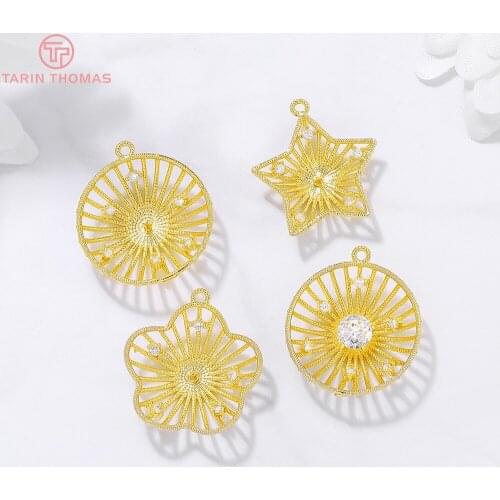 4PCS 20x22MM 19x20MM Hole 1MM 24K Gold Color Brass with Zircon Star Charm Pendants for DIY Jewelry Making Findings Accessories