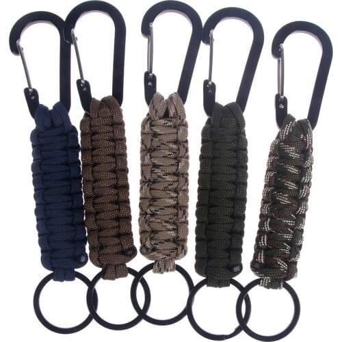 Multifunction Tactical Keychain Ring Camping Carabiner Snap Hook Military Cord Rope Camping Emergency Survival Kit