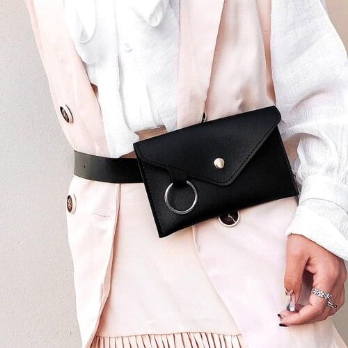Waist bag ladies belt bag leather belt bag fashion ladies solid color ring PU crossbody shoulder chest belt bag