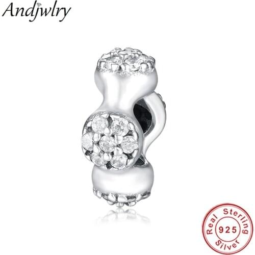 Newest 925 Sterling Silver Round Spacer Charm Beads With CZ Fits Original Pandora Charms Bracelet DIY Jewelry Gift