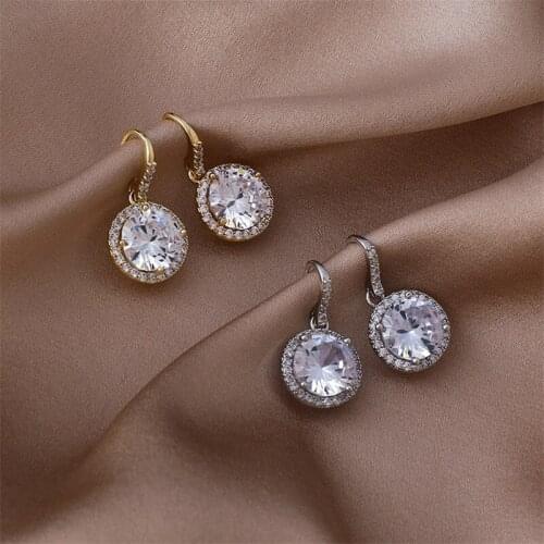 New Delicate Shiny Round Zircon Micro Pave Drop Earrings For Women Korean 2021 Fashion Bijoux Party Elegant Temperament Earings