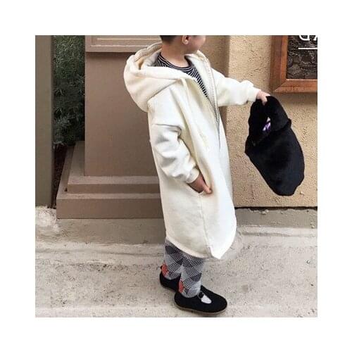 2020 autumn and winter childrens clothing new boys and girls simple fashion plus velvet sweater hooded long coat