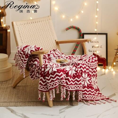 REGINA Brand Christmas Chunky Knit Blankets Cozy Chenille Tufted Knitted Wine Beige Fringes Home Decor Gift Plaid Throw Blanket