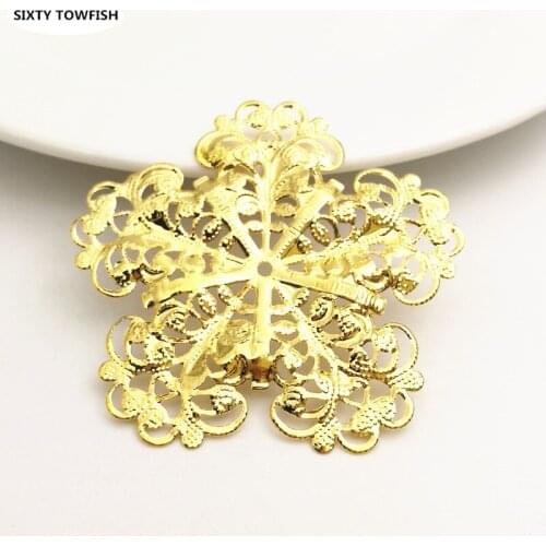 10 Pieces 50mm Gold color Metal Filigree Flowers Slice Snowflake Charms Jewelry DIY Components Findings B1071708