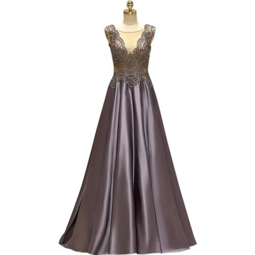 Luxury Taffeta Purple Lace with Beading Transparent Ball Gown Floor Length Long Evening Dresses Vestido de noche Robe de soiree