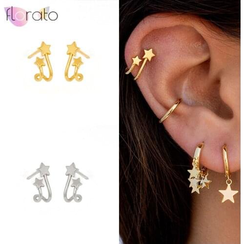 925 Sterling Silver Ear Needle Dainty Double Star Stud Earrings Elegant Wedding Jewelry mujer moda Stud Earrings for Women